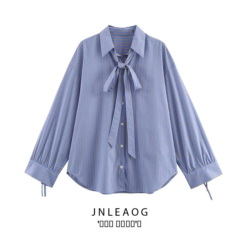 

JNLEAOG, осенняя новая модная повседневная свободная полосатая женская одежда, свободная полосатая одежда с узлом