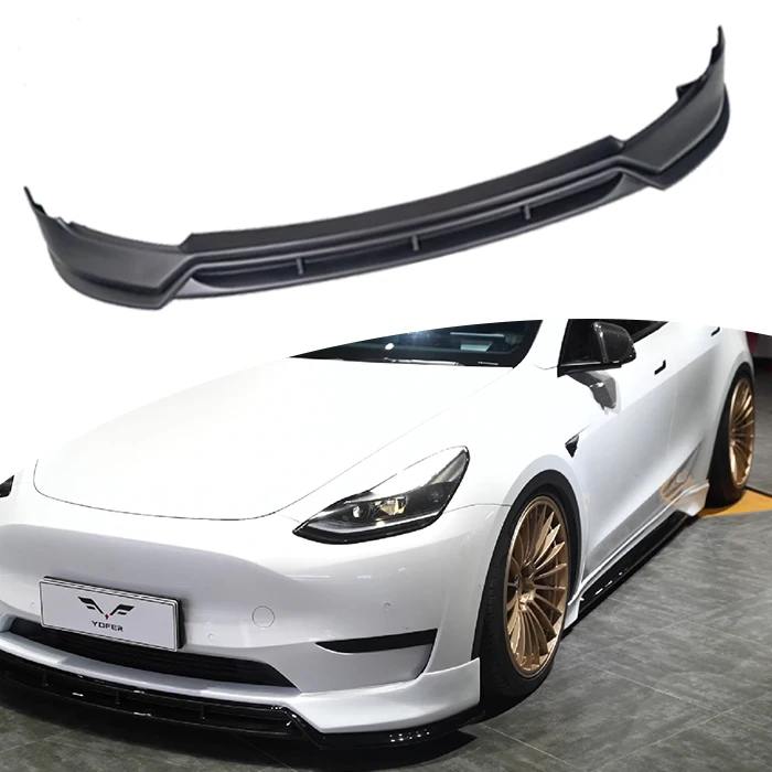 

Yofer pearl white glossy black accessories bodykit car front bumpers lip universal for tesla modely