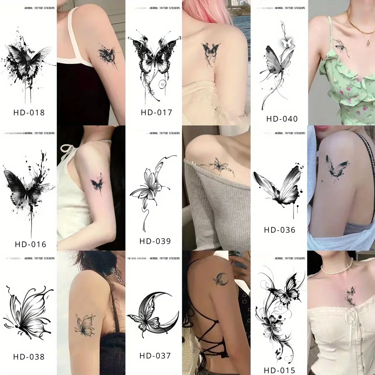 9 tatuajes temporales de mariposa de alta gama, pegatinas de clavícula de brazo impermeables femeninas para fiestas, festivales y bodas