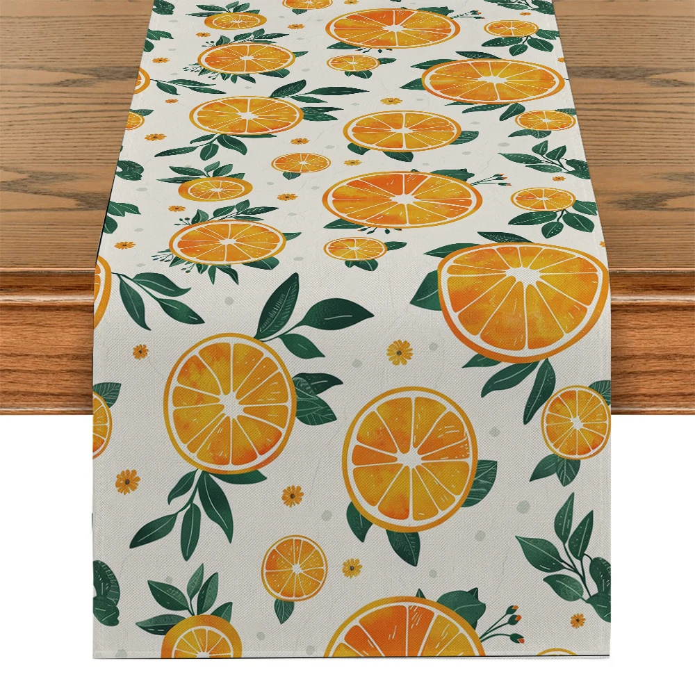 Orange Fruit Flowers and Leaves Geometry Table Runner Kitchen Dining  Table Decoration for Indoor Outdoor Home Table Runners