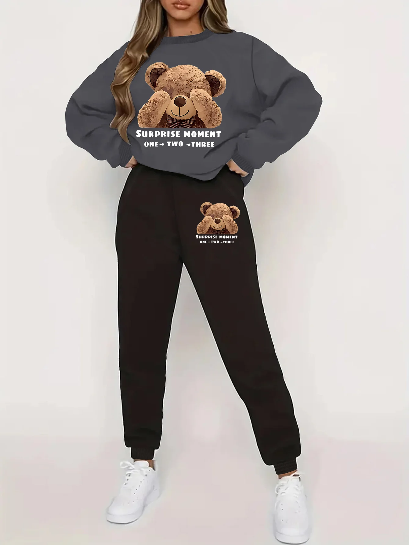 women Hoodies+sweatpant set Hip Hop Street Casual Printed Hoodie Oversize Loose New Sweatshirts Autumn Warm Fleece Clothing