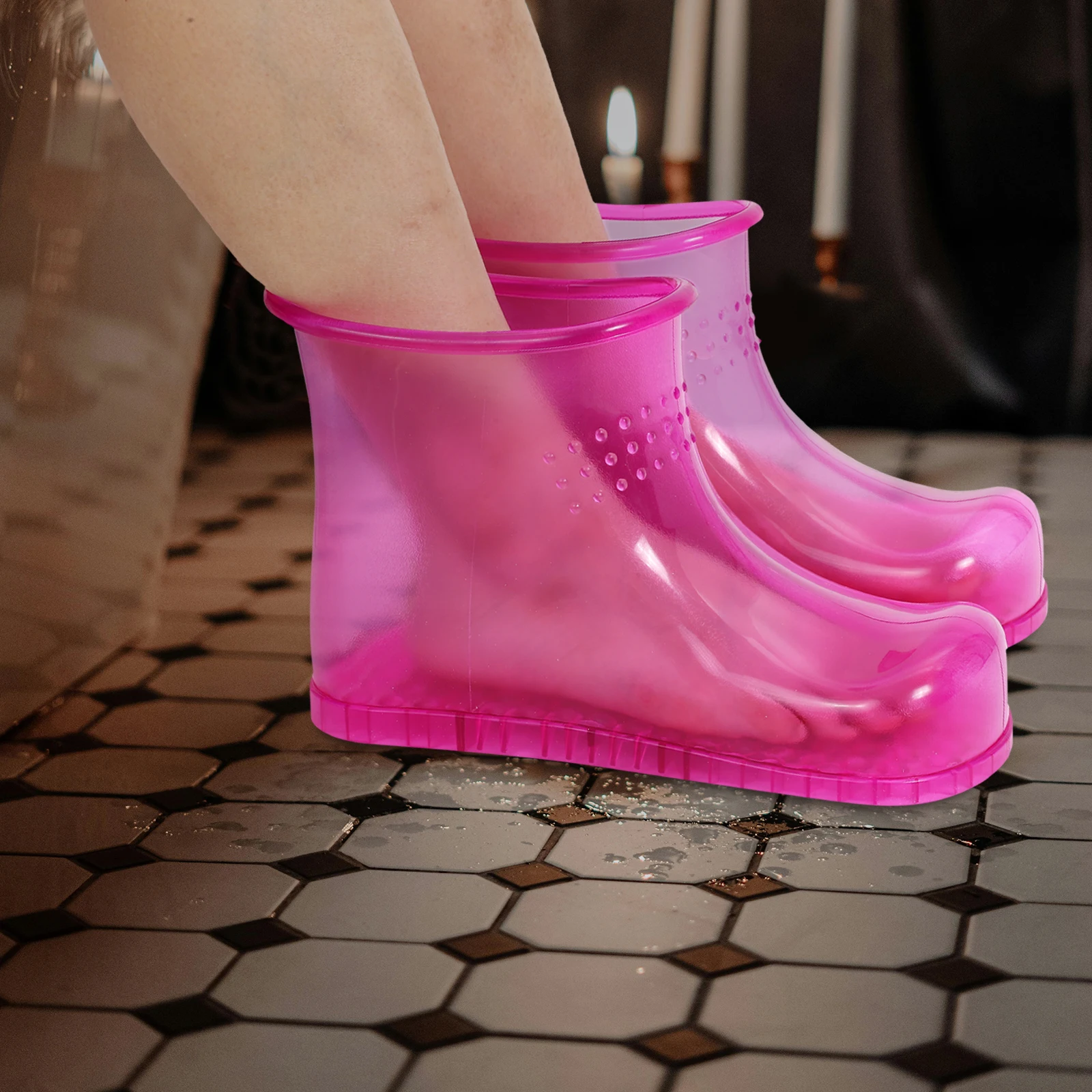 

1Pair Foot Soaking Shoes High Cylinder Large Size Sole Massage Design Sturdy PVC Material Suitable Multiple Occasions Home Foot
