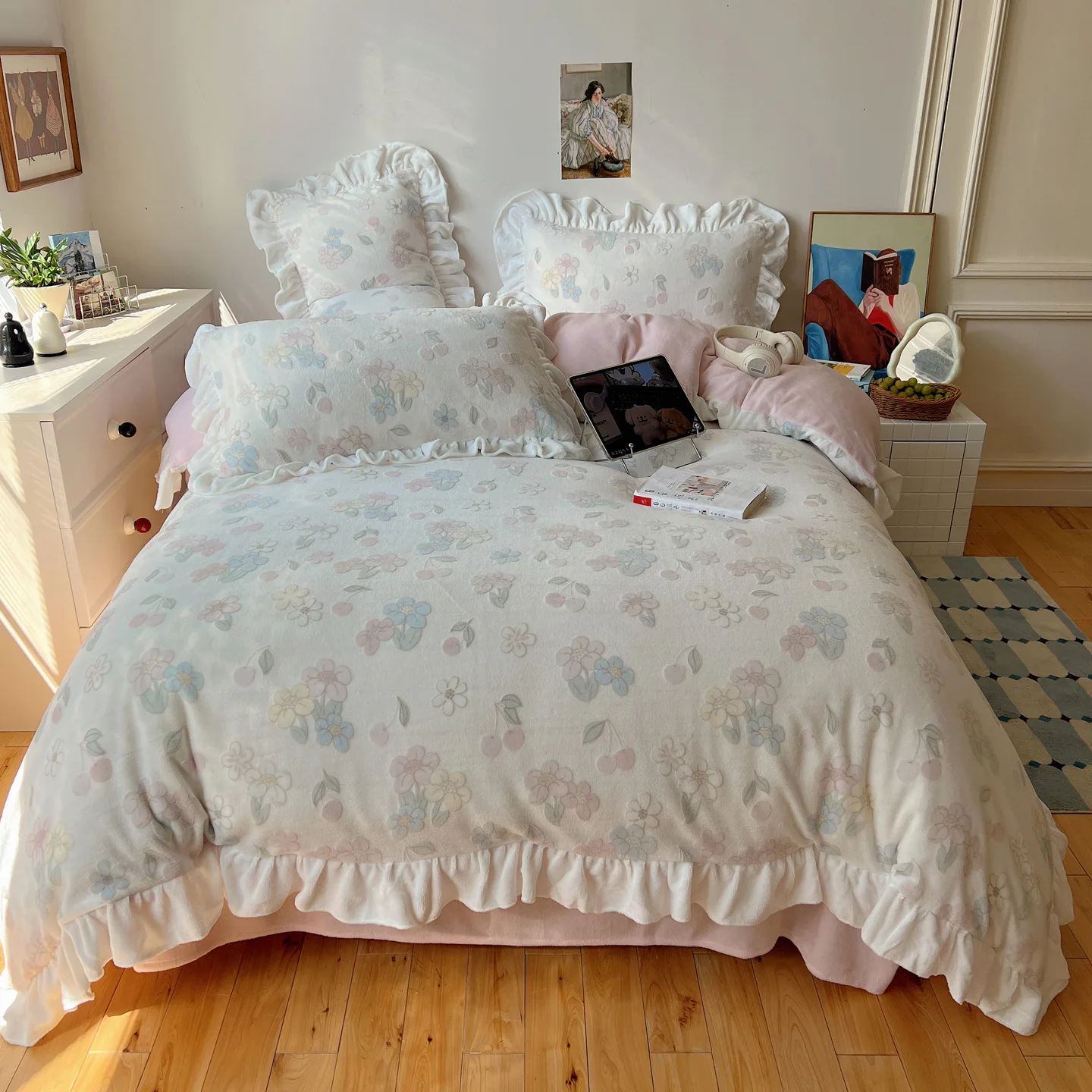 180*200cm Thermal Embroidery A-Class Flannel Bed Sheet Set Heavyweight Winter Warm Duvet Cover Four-Piece Collection Bedding Bag