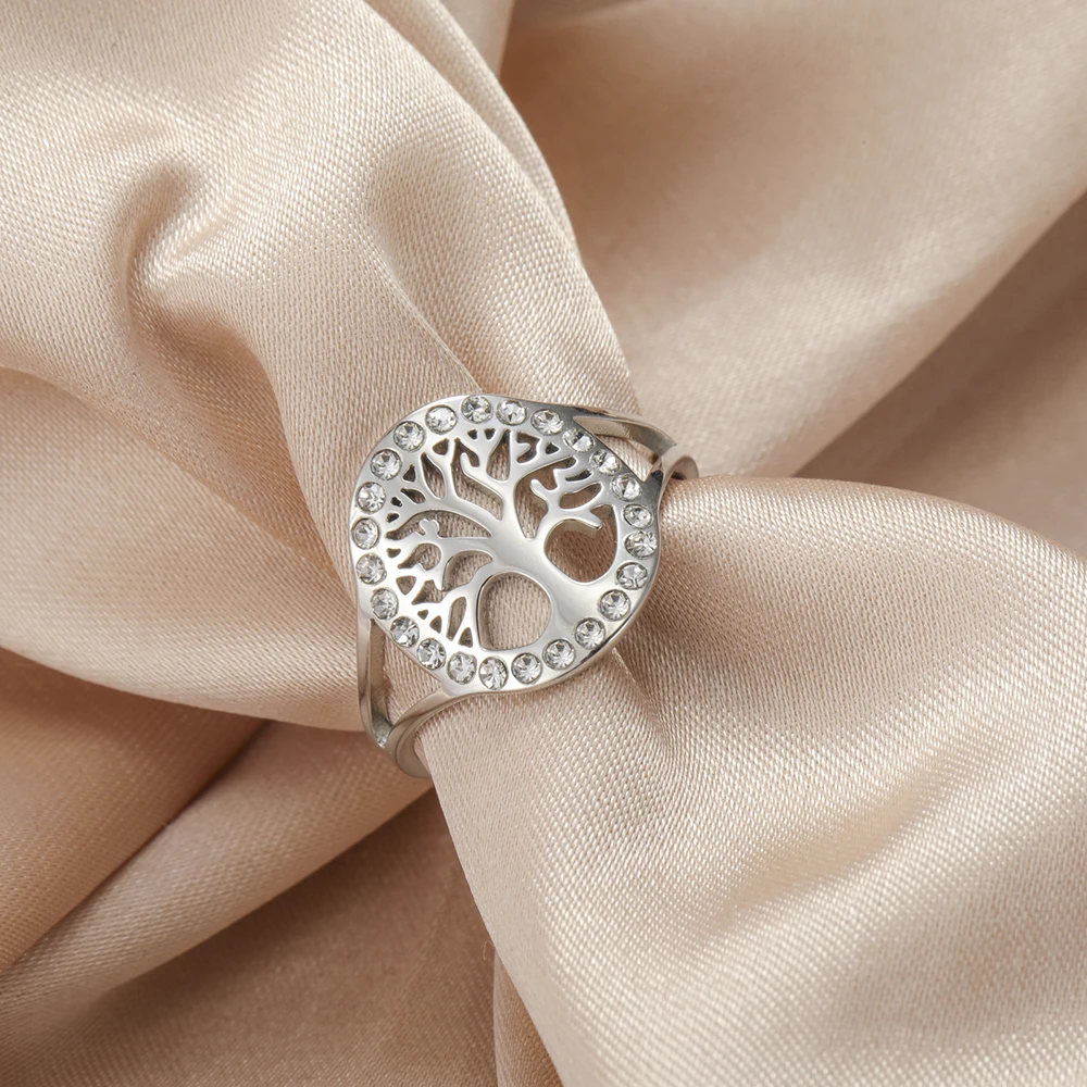Dawapara Baum des Lebens Damen Ring Klarer Zirkon Verstellbarer Ring Yggdrasil Stammbaum Paar Schmuck Edelstahl Ehering – Detail 16