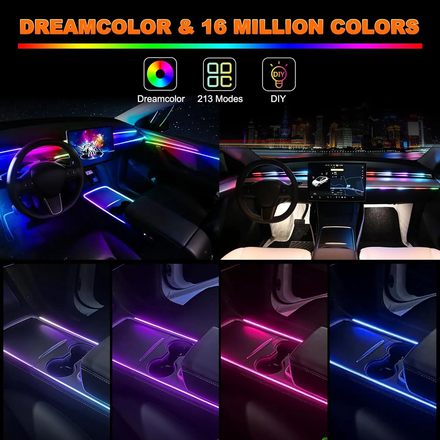 6-in-1 LED Auto-Innenraum-Ambientebeleuchtung Fußraum-Dekorationslampen 12V RGB Atmosphärenlampen-Set mit APP-Steuerung Innenraumbeleuchtung – Detail 7