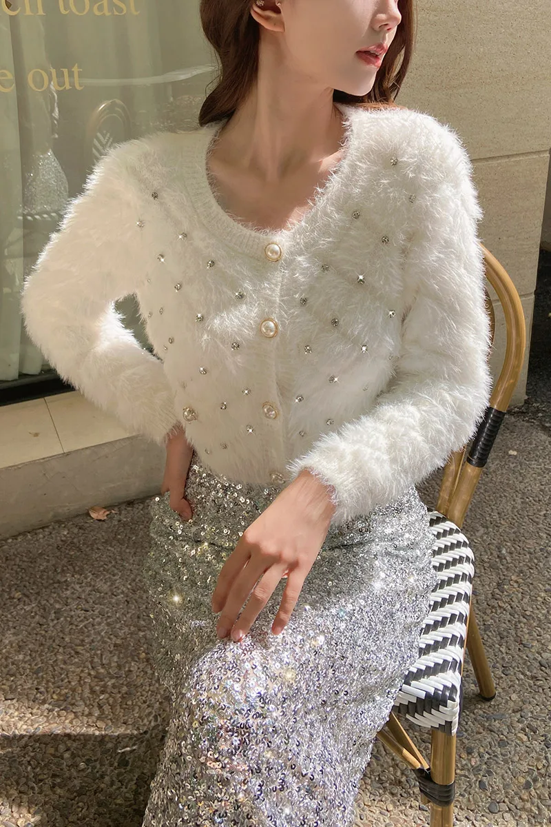 Dabuwawa Knitted Cardigan Sweater Winter Jackets For Women Geometric Diamonds Decoration Crochet T-Shirt Christmas DM1CZK021