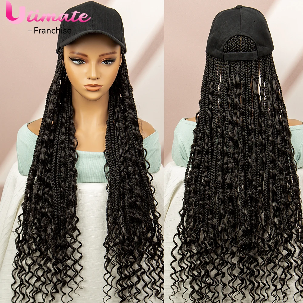 Synthetic Baseball Cap Wig with Hair Hat Wig Braided Wig for Women Hair Extensions Boho Braids Hat Wig Natural Color