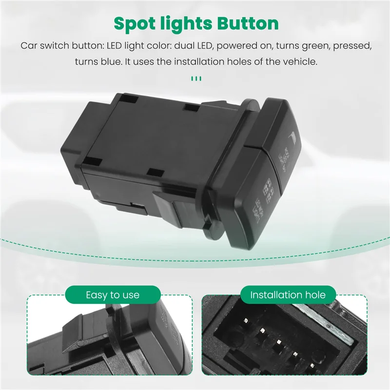 

A45F-12V Car Dual LED Light Bar Blue/Green On-Off Push Switch Button For Toyota Prado Reiz Hilux Landcruiser Light Button