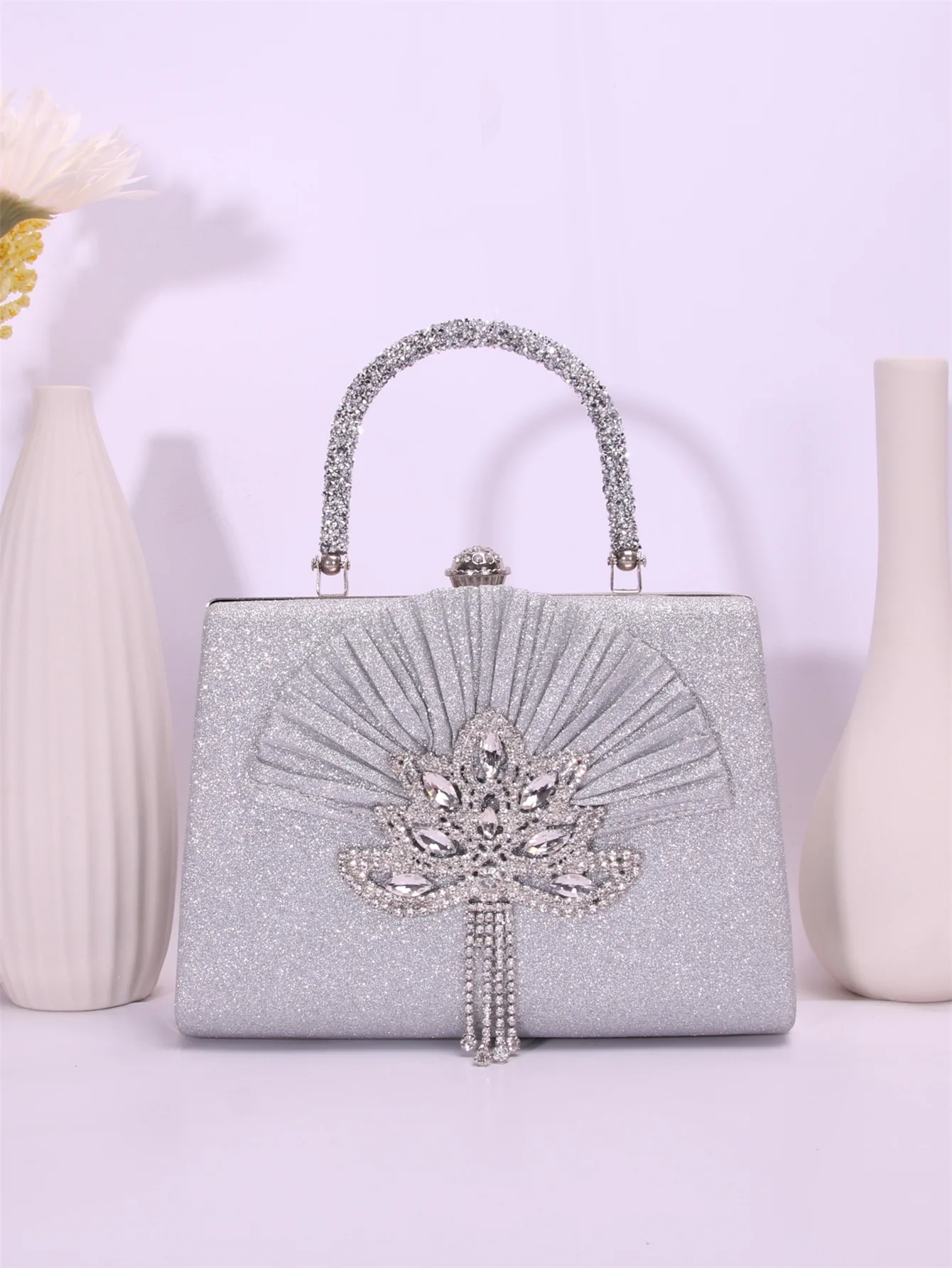 Fächerförmige Plissierte Abendtasche, Tragbare Dinner-Tasche im Ausländischen Stil, Einfaches Design, Schulter-Umhängetasche – Detail 4