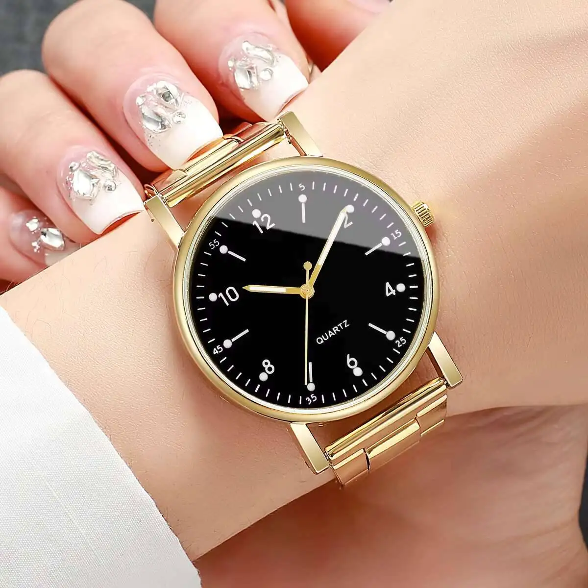 2PCS/Set Fashion Arabic Dial Women Quartz Watch Simple Ladies Watch Clock Reloj Mujer（Without Box）