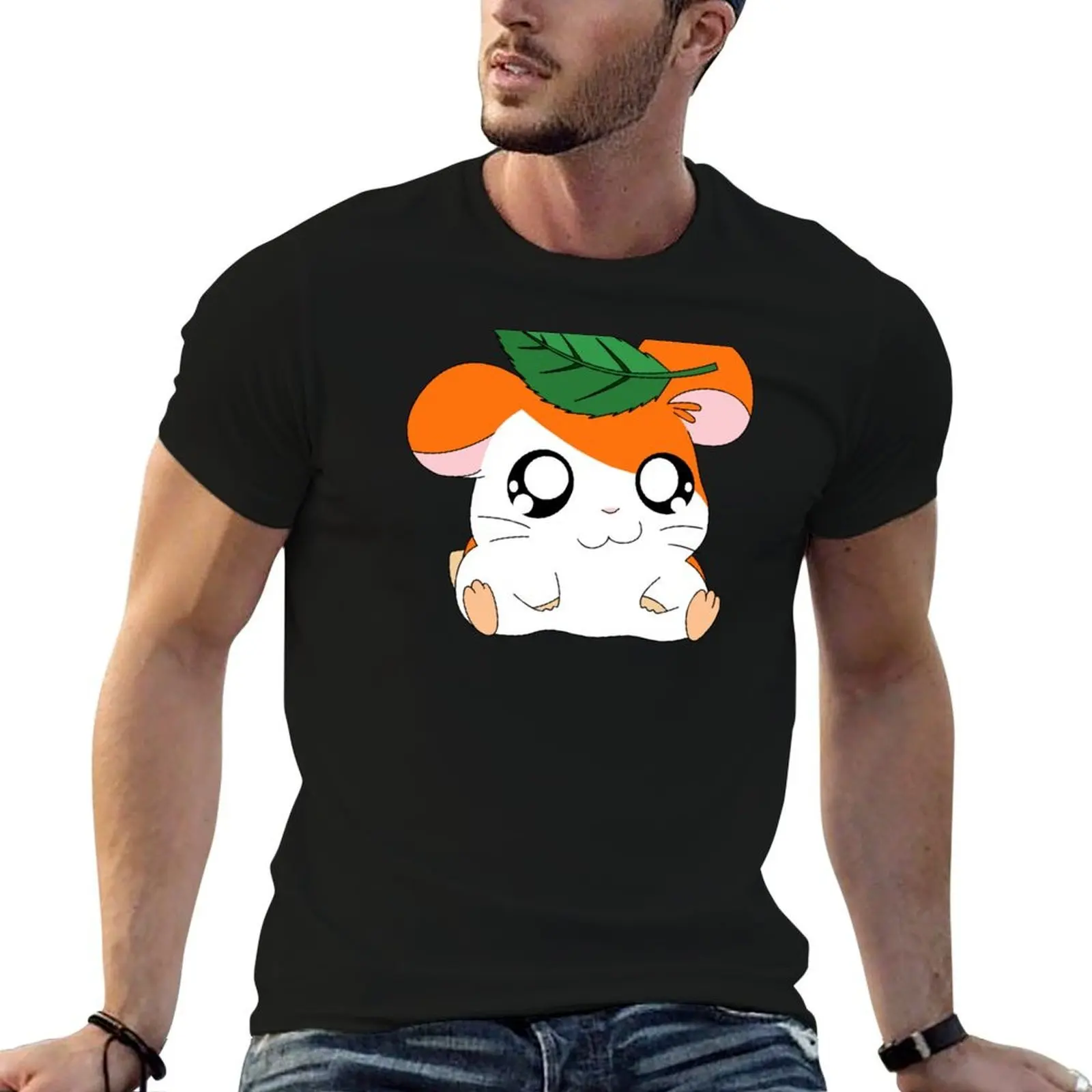 Hamtaro with Leaf T-Shirt t shirts for man graphic vintage t shirts for man graphic tees man t shirt cotton T-shirt