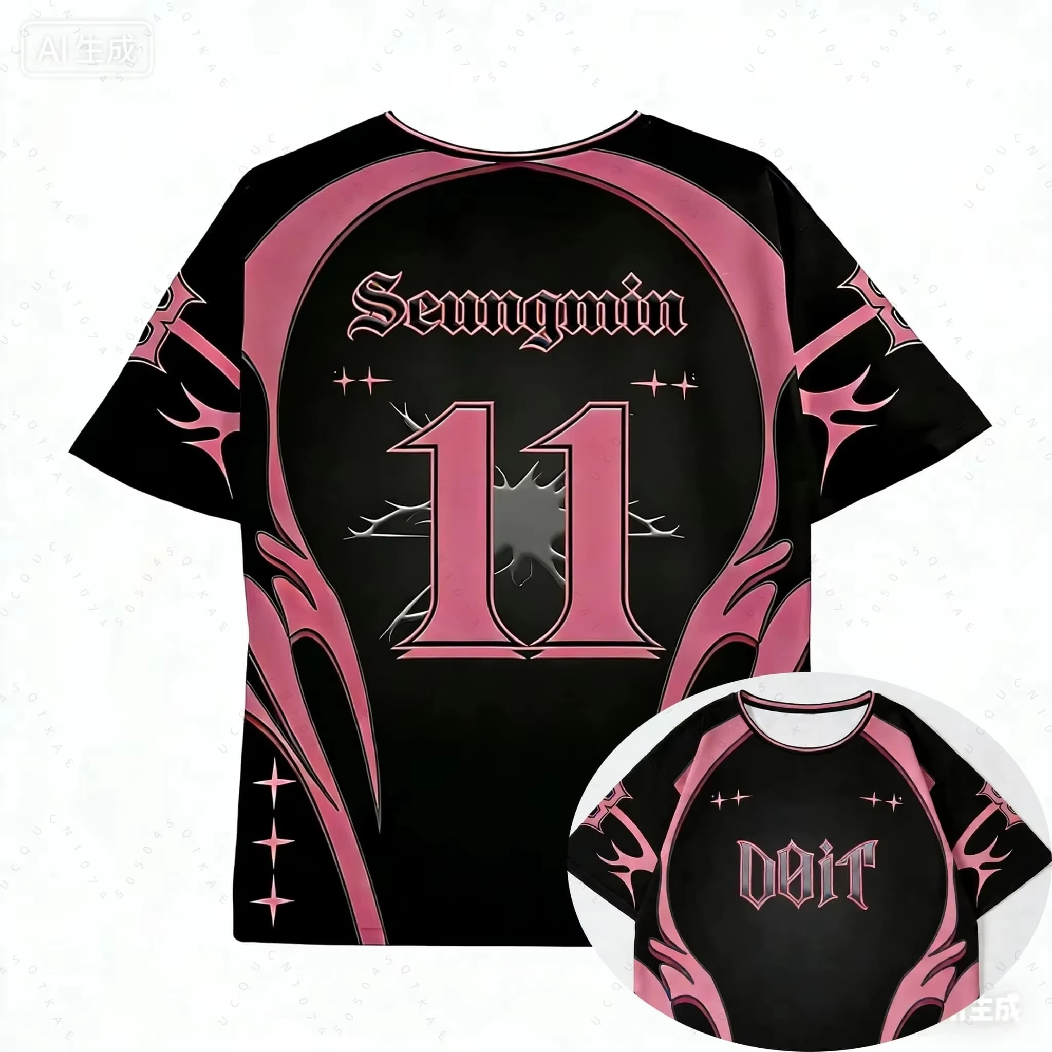 Familien-Matching-Changbin-Sporttrikot, schwarz-rosa Gothic-Dornenstern-Print, kurzärmeliges Mesh-Top für Erwachsene und Kinder, Kpop-Streetwear – Detail 12