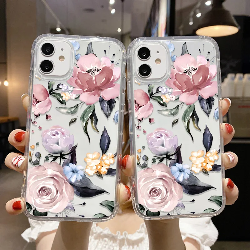 Mehrfarbige Blumen-Handyhülle für iPhone 13, 17, Air 17, Pro Max, 15, 14, 11, 16, 12, Silikon, stoßfest, Funda-Abdeckung, transparent