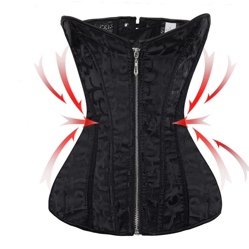 

Steel Boned Corset Court Corselet Abdominal Bodice Shaping Top Zipper Overbust Embroidered Bustier Girdle Corsets Shaper