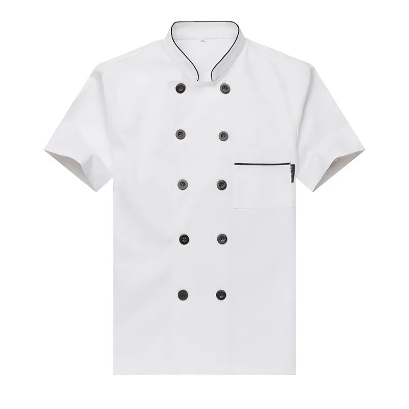 Chef's Overalls Men's Short Sleeves Breathable Solid Color Dining Restaurant Canteen Hotel Kitchen Chef's Long Sleeves.