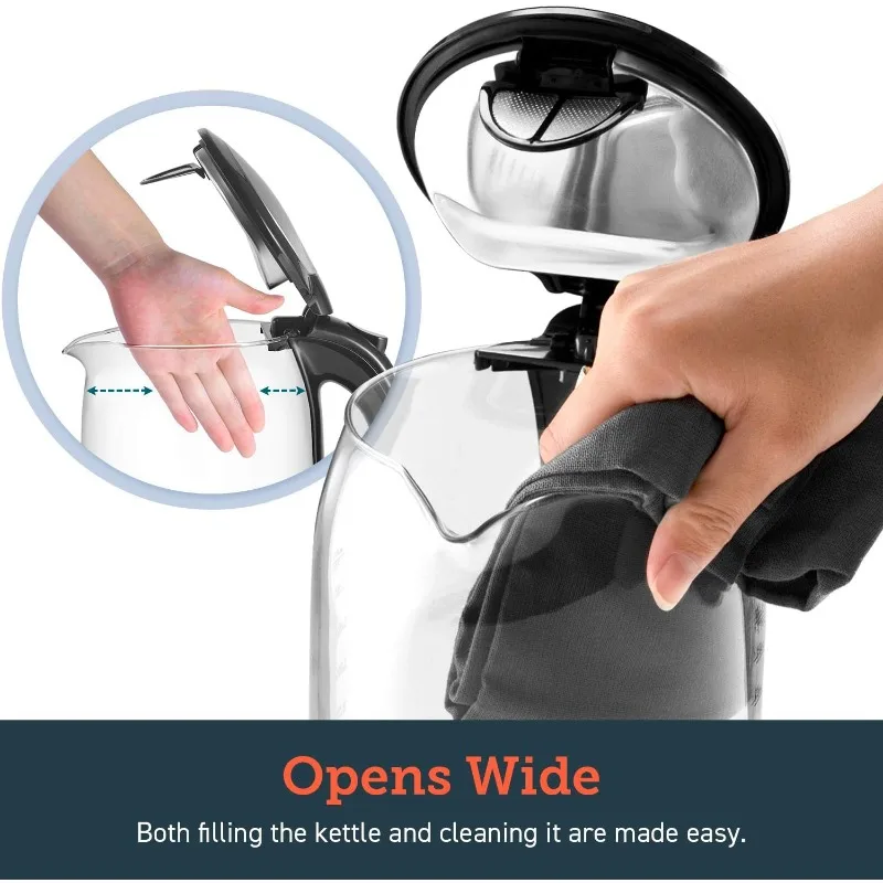 スピードボイル電気ケトル、1.7L湯沸かしケトル（BPAフリー）1500W自動電源オフ＆空焚き防止、LEDインジケーター