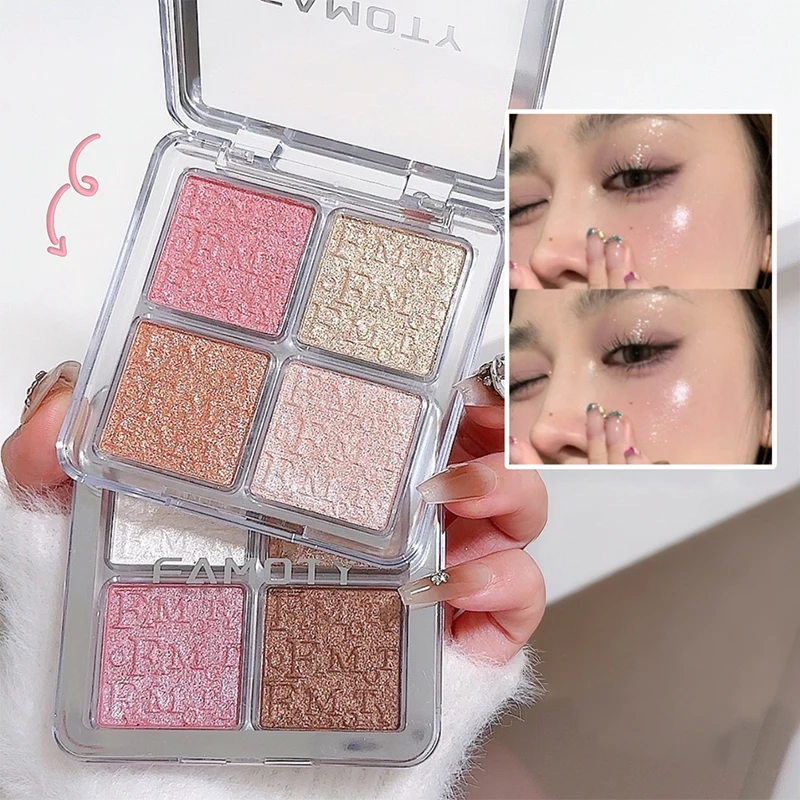 4色フェイスハイライターパレットイルミネーターパレットナチュラルグロウ防水グリッターシマーベイクドパウダーハイライターメイクアップ