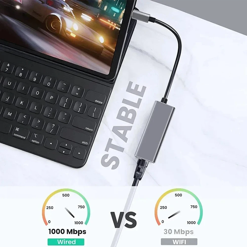 Dongle Jaringan 1000Mbps Desain Anti Selip Kartu Jaringan Adaptor Lan Jaringan Cangkang Aluminium untuk Kabel Internet