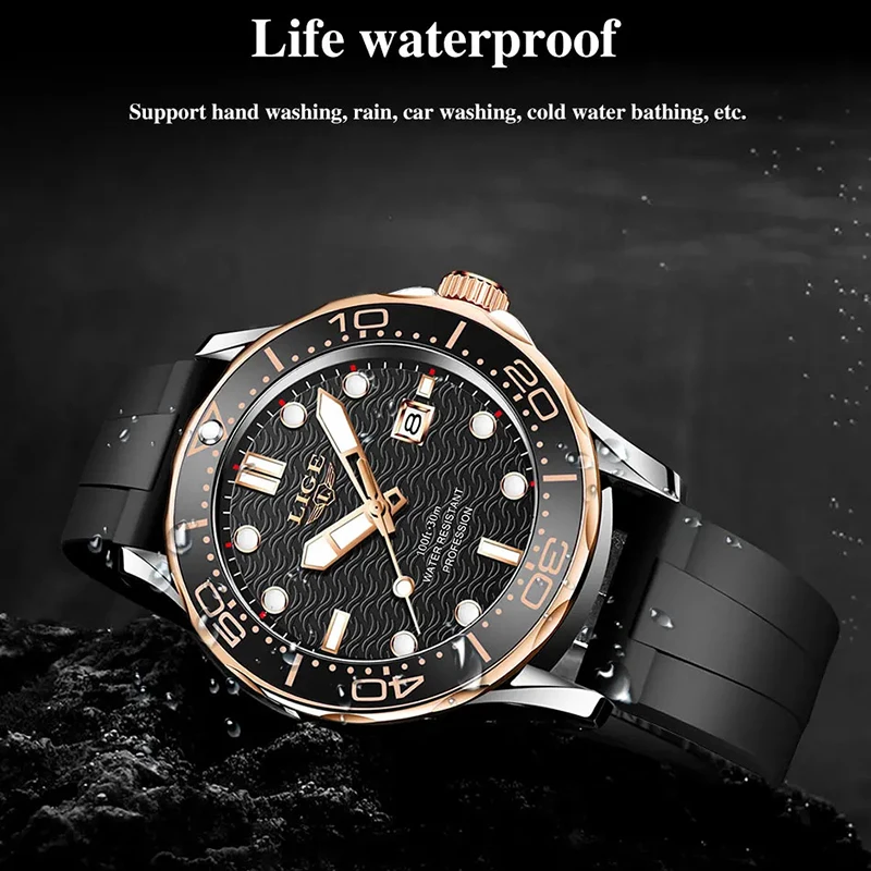 LIGE Outdoor Casual Sport Quartz Man Watch Silicone Simple Auto Date Waterproof Watches for Men Luminous Fashion Male Wristwatch