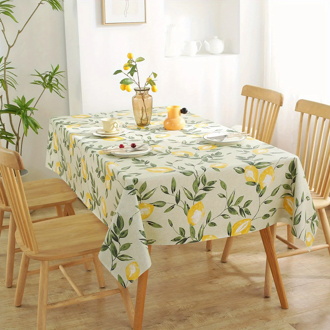 1pc Lemon Pattern PVC Tablecloth Home Waterproof Oil-proof Washable Dust-proof Table Cover Tabletop Kitchen Dining Table Decor