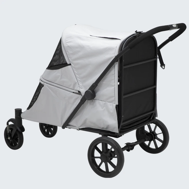 Легко складывающаяся коляска для домашних животных с двойным входом, коляска для средних и больших собак с окном и одним ножным тормозом