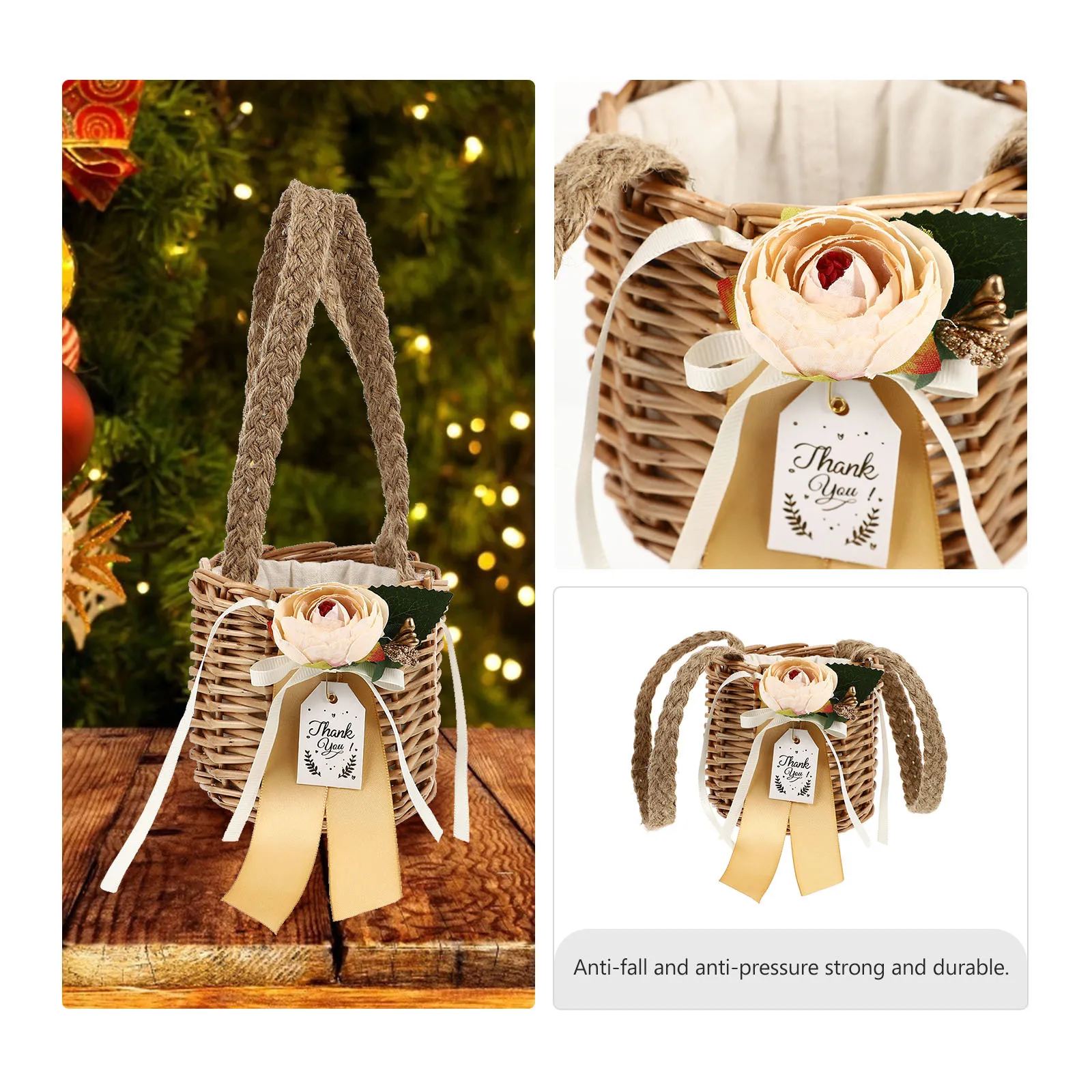 1 قطعة سلة الهدايا المنسوجة سلة تخزين صغيرة مصنوعة يدويًا من الخشب لتغليف الهدايا على شكل زهرة الحلوى وتخزين الشوكولاتة لحفلات الزفاف