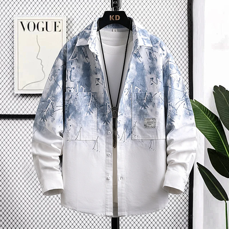 

Американская повседневная хлопковая рубашка в стиле ретро с длинным рукавом, мужская модная рубашка-куртка на весну и осень, трендовая, премиум-класса, свободного кроя