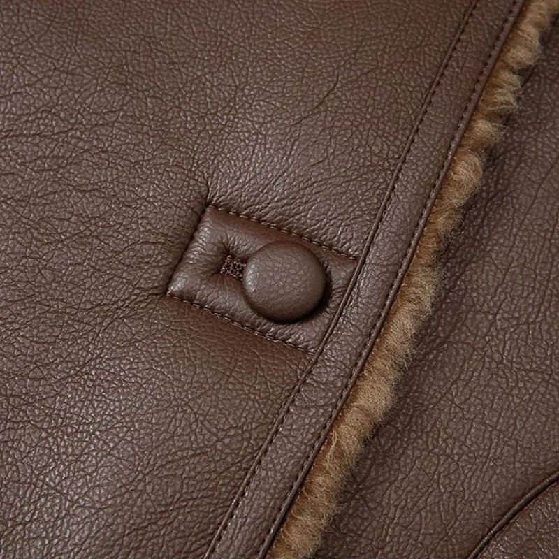 البني س الرقبة الخريف الشتاء سترة المرأة الفراء الربط بولي معطف معطف جلد كم طويل واحدة الصدر ملابس خارجية دافئة #5