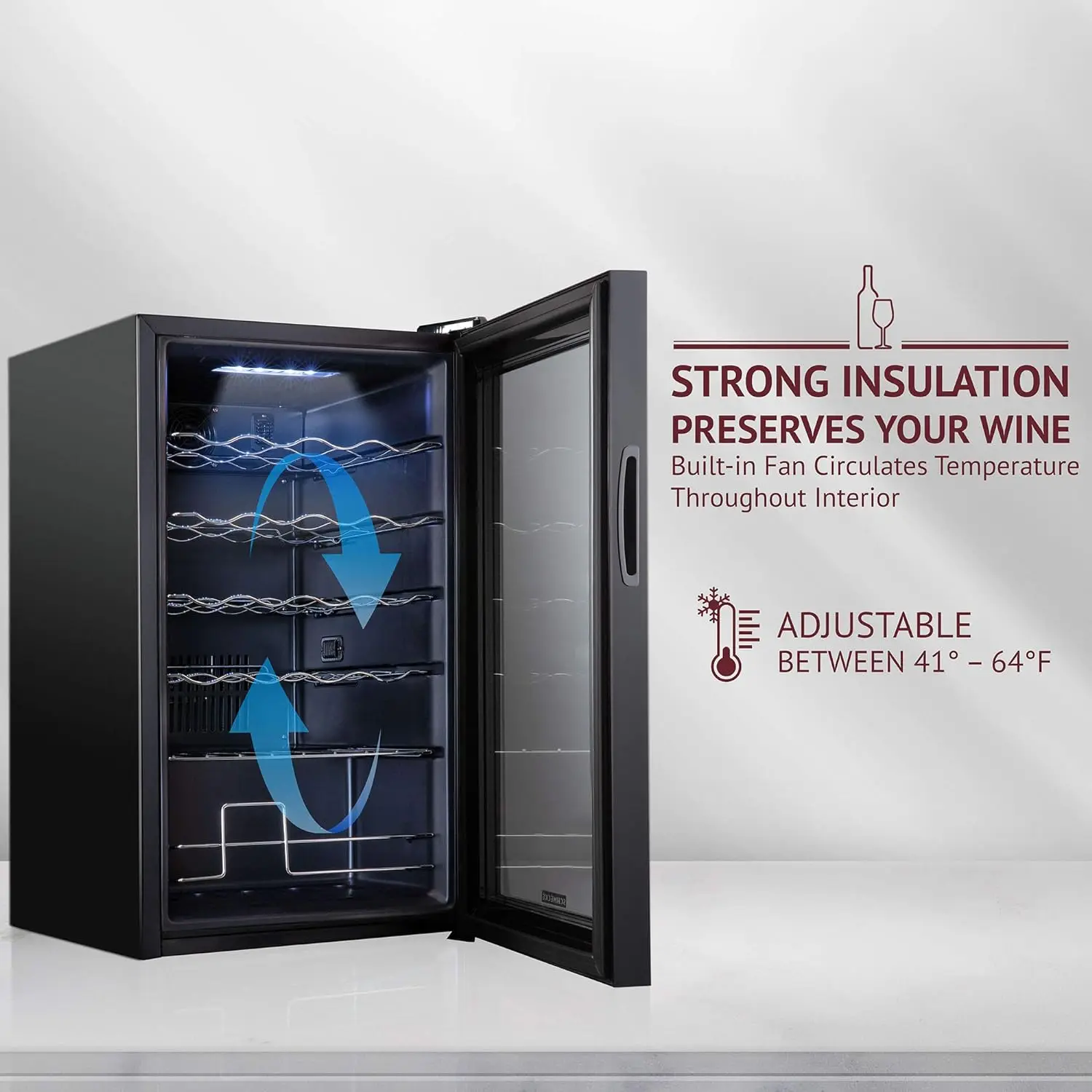 Schmecke 24ขวดคอมเพรสเซอร์ถังแช่ไวน์ตู้เย็น w/ล็อค | ห้องเก็บไวน์ขนาดใหญ่อิสระ | 41f-64f