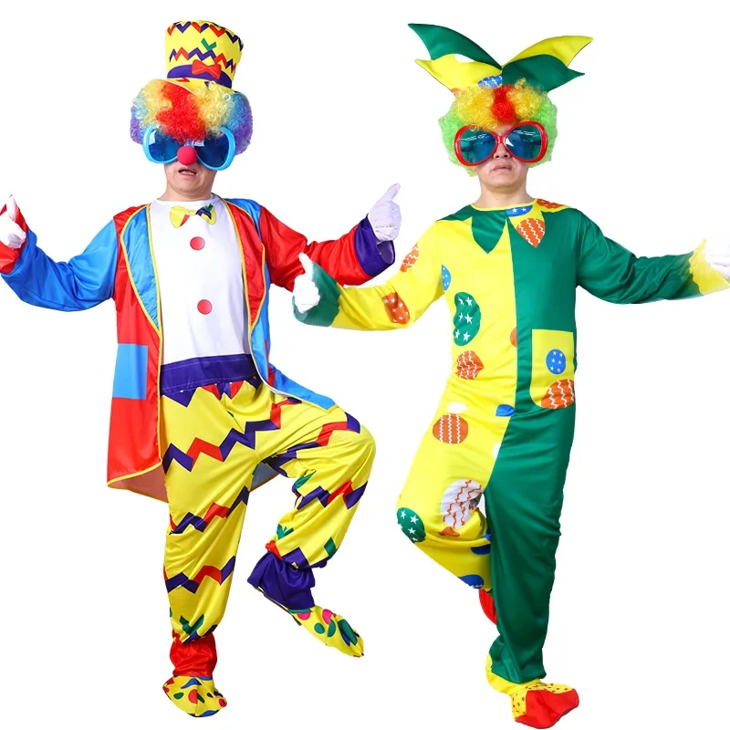 Costumi da Clown colorati da circo per adulti divertenti Joker abbigliamento fantasia festa di carnevale Performance sul palco senza