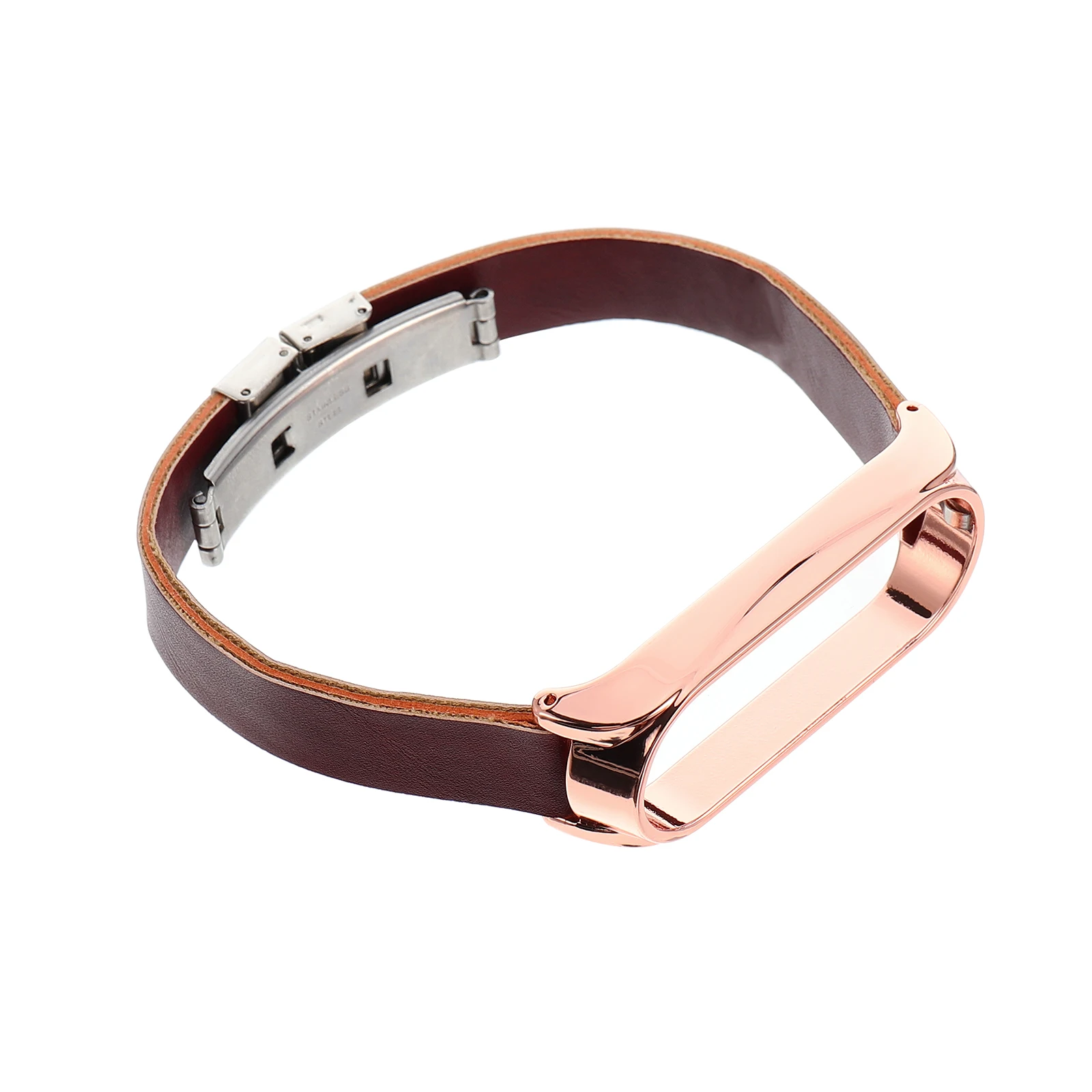 

PU Double-click Buckle Watch Band Replacement Bracelet Snap Shell Brown Straps Compatible 5 Durable Skin