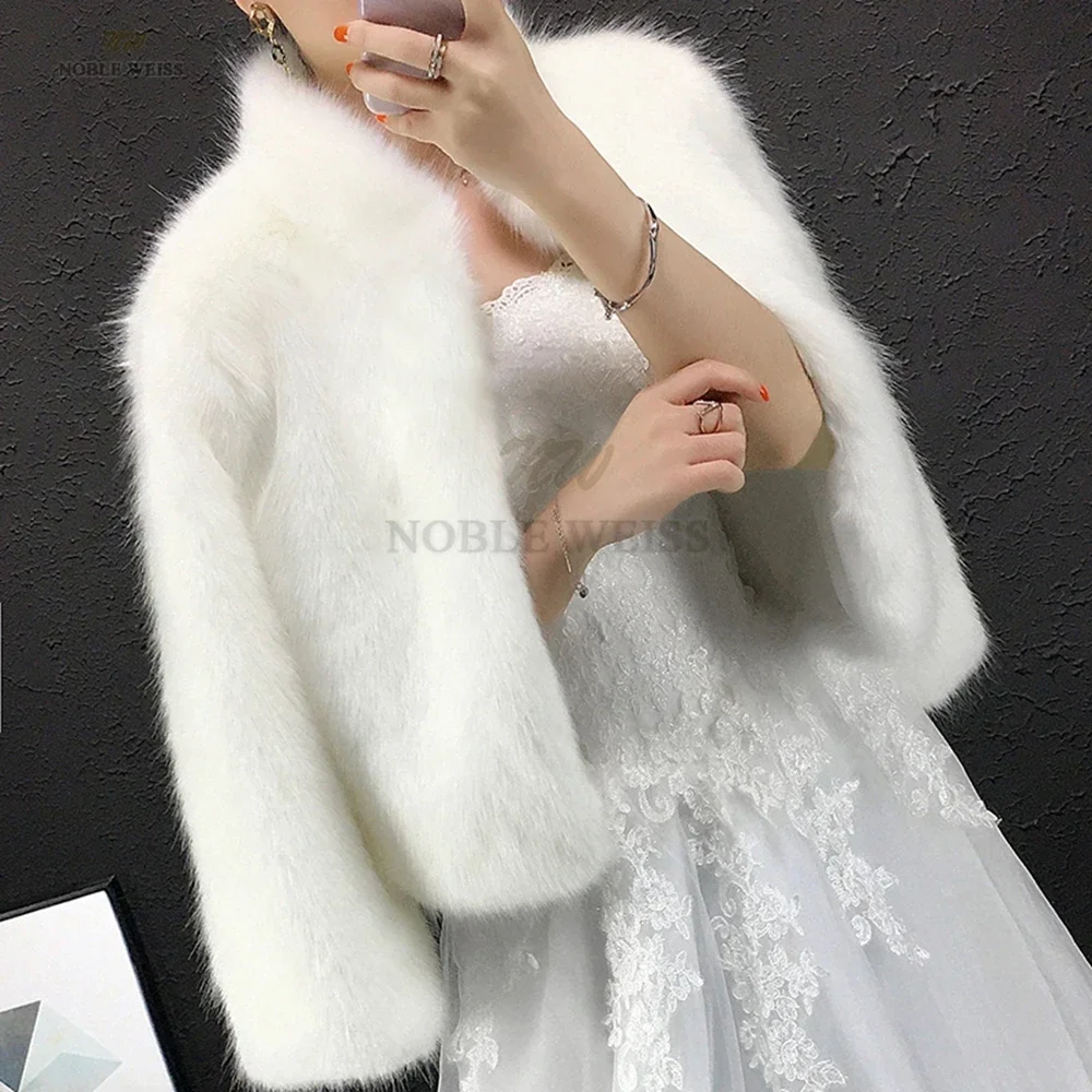 Faux Fur Coat Fur Cape Wedding Bolero Women Faux Fur Shawl with Long Sleeves