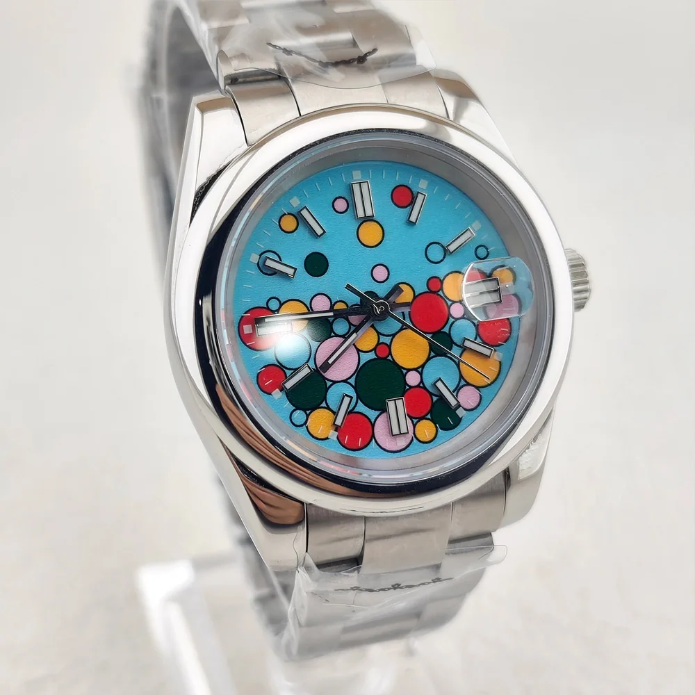 

Часы NH35, 39 мм, разноцветные, мужские повседневные часы, с сапфировым стеклом, водонепроницаемый корпус из нержавеющей стали.