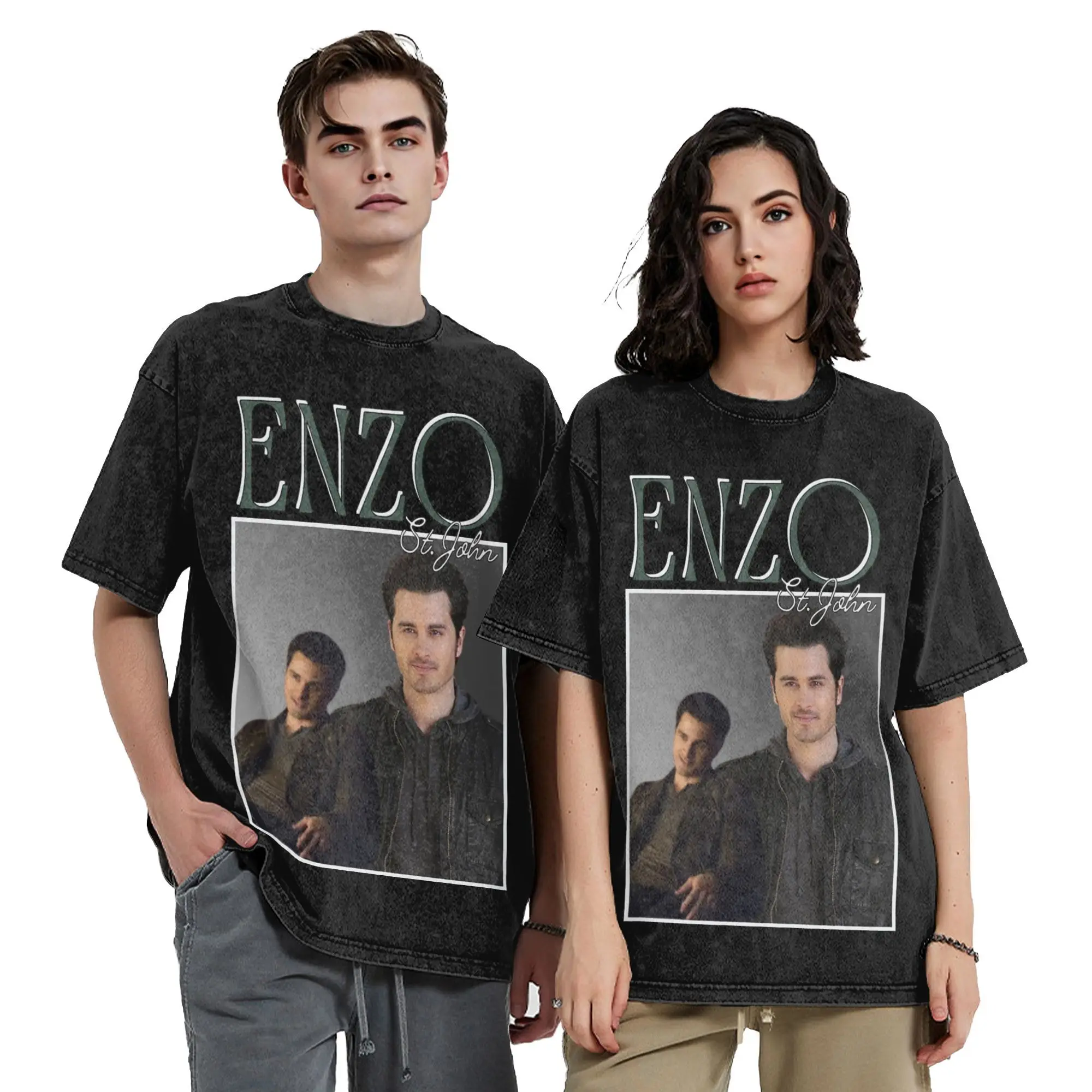 E-Enzo St. John Vintage Heartthrob Vampire Diares Washed T Shirt Streetwear Hip Hop T-Shirt Tee Shirt for Men Women Oversize
