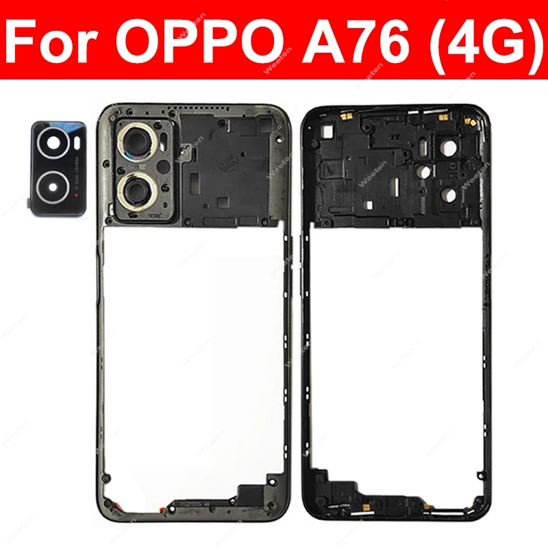 For OPPO A76 4G CPH2375 Middle Housing Frame Back Cover Battery Door Housing Bezel Middle Holder Frame Housing Replacement