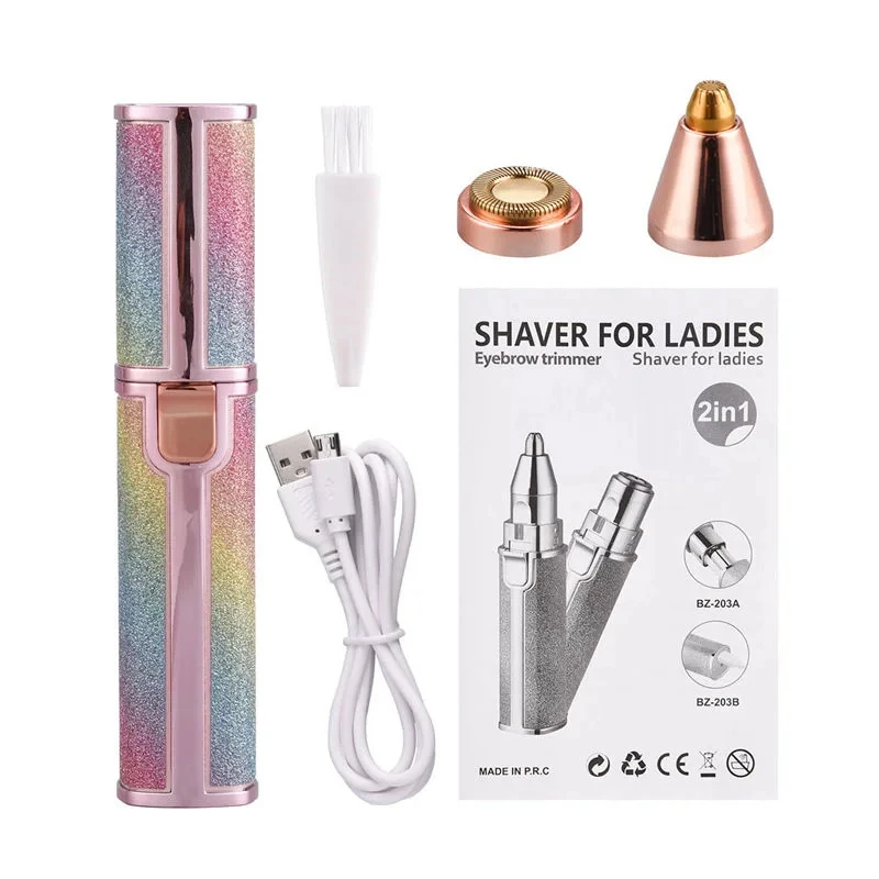 2-in-1 Electric Facial Hair Remover with LED Light, Painless Eyebrow Trimmer & Shaver for Smooth Gentle Hair Removal