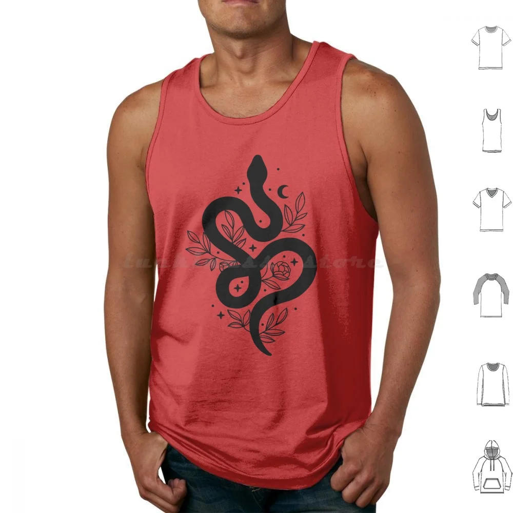 Celestial Floral Snake Tank Tops Vest Sleeveless Snake Black Celestial Mystic Animal Reptile Serment Witchy Mystical Floral