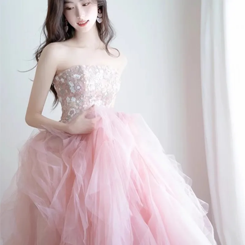 

Light Luxury Niche Host Adult Pink Pettiskirt Birthday Banquet Dress