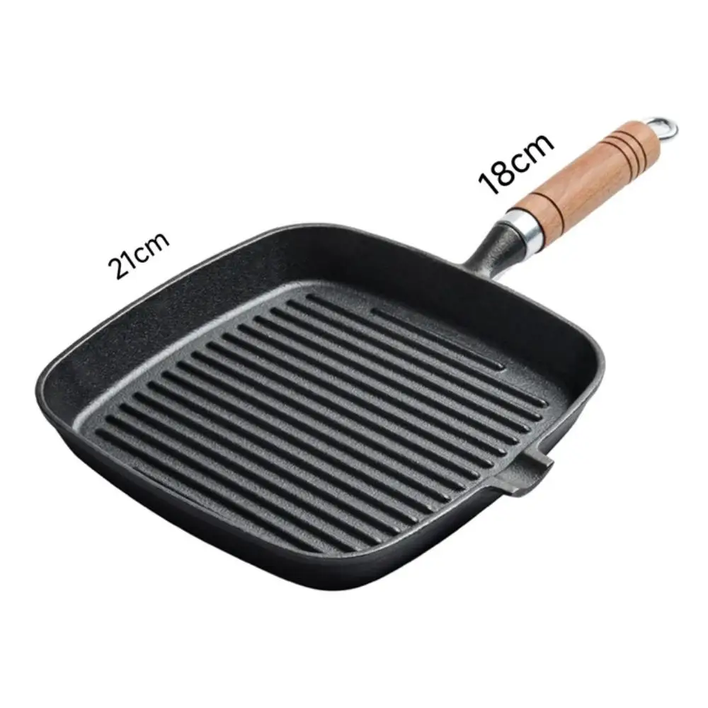 Cast Iron Steak Frying Pan, Uncoated And Non Stick, Household Stripe 22Cm Special Pan For Frying Beef Steak, Flat Bottomed Pan