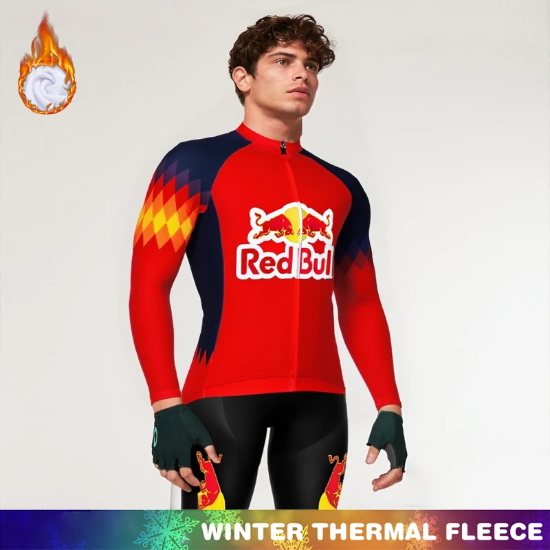 

Men's Cycling Jersey RED BULL Fleece Set Road Bicycle Winter Thermal Bib Sets Triathlon Mens Long Sleeve Clothes Man 2025 Suit
