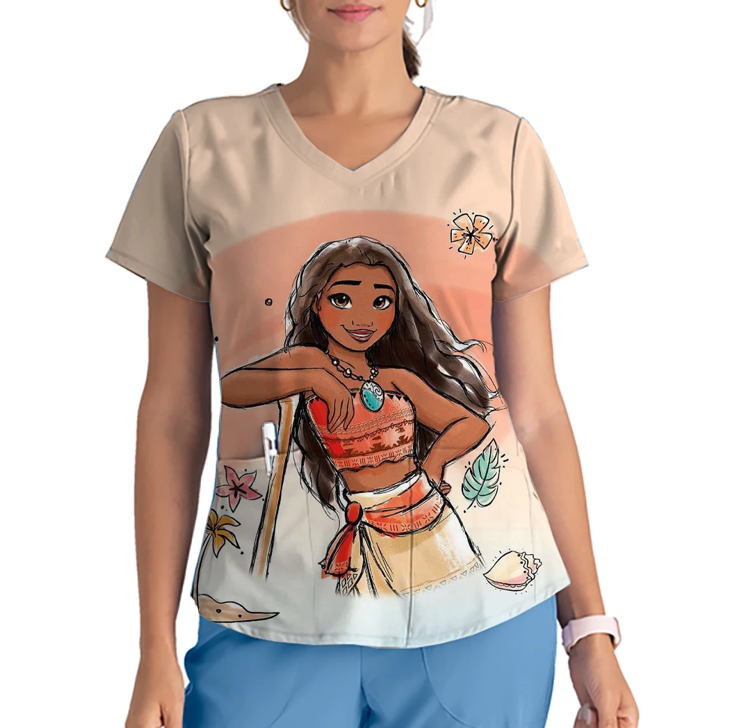 Disney Prinzessin drucken Arbeiter Uniform Damen Schönheits salon Kleidung Pflege Peeling Top Shirt Krankens ch wester Pflege Arbeit Uniform T-Shirt