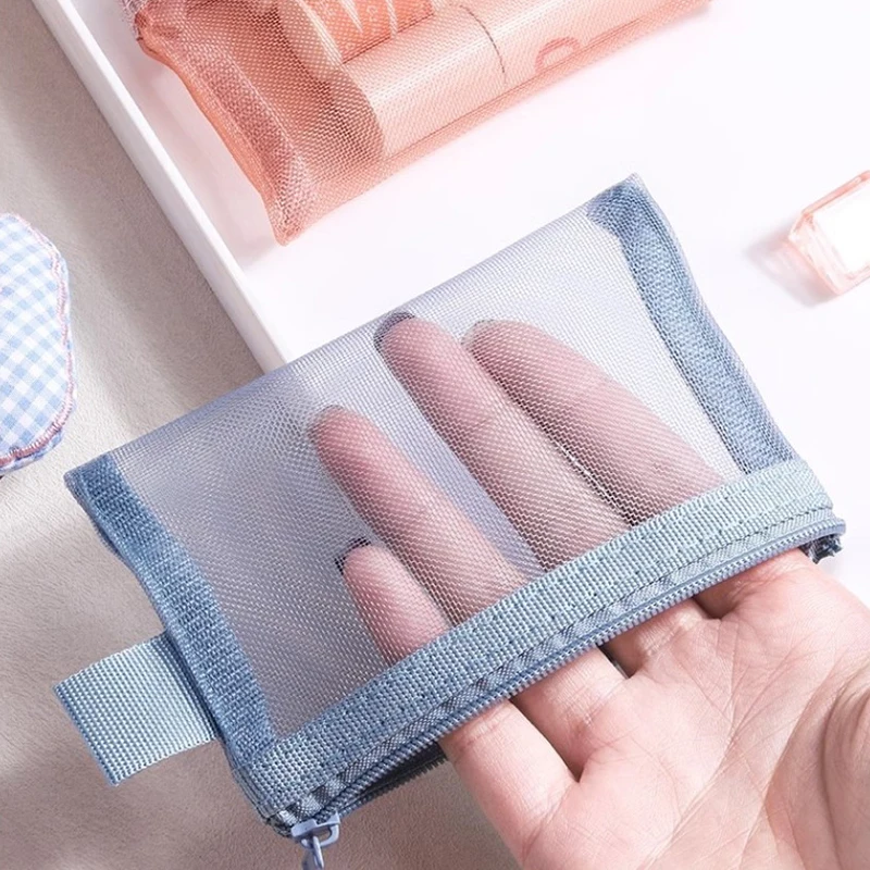 1PCS Portable Mini Zipper Mesh Storage Bag New Coin Purse Small Square Mesh Coin Purse Travel Storage Carry Pouch With Zippered
