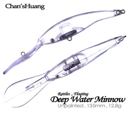 Chan’sHuang 20PCS Unpainted Blanks Bait 13.5cm 12.8g Floating Deep Water Diving Minnow DIY Handmade Artificial Fishing Lure