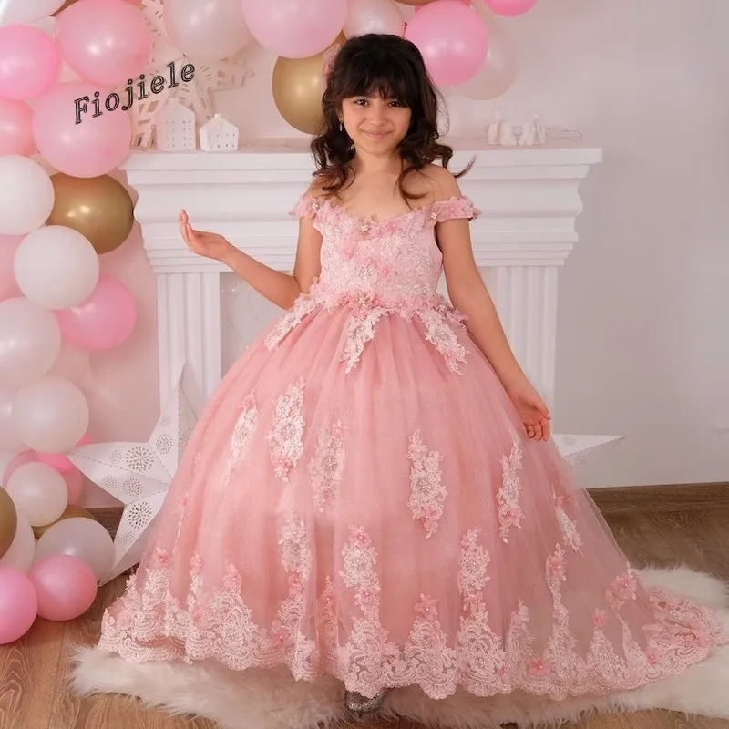 New Elegant Pink Formal Occasion Lace Flower Girl Dress Wedding,Birthday,First Communion,Pageant,Party