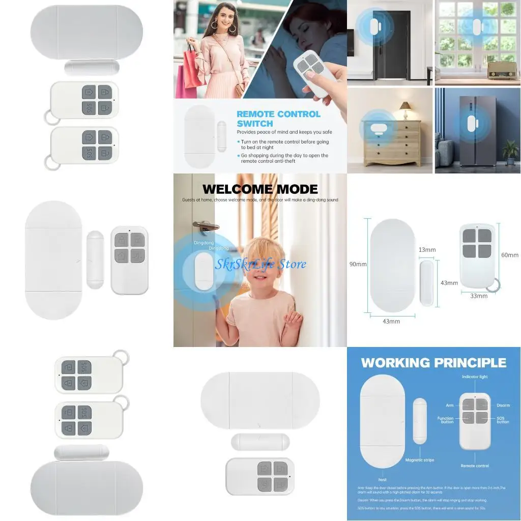 

E65E Door And Window Alarms Wireless Security Sensors System For Child Safety & Burglar Prevention Easy Installation