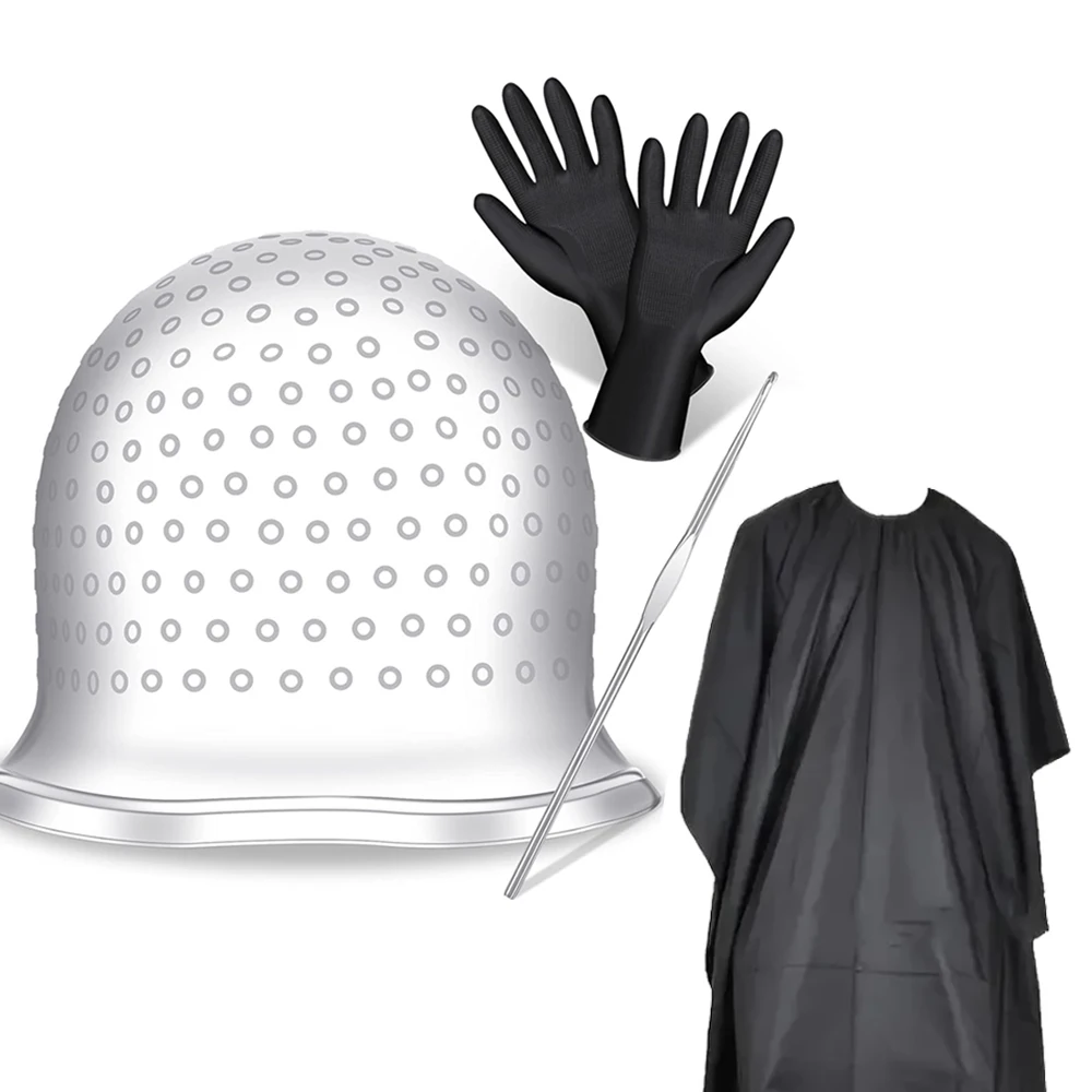 Hair Highlighting Kit, Silicone Highlight Cap Pull Through Caps Hair Coloring Frosting Cap with Hook, for Women Men