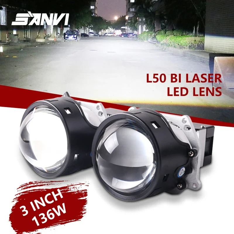 

Sanvi Car 12V 136W 5500K Bi Laser LED Projector Lenses Headlight For Hella 3R G5 H4 H7 9005 9006 Light Retrofit Car Accessories