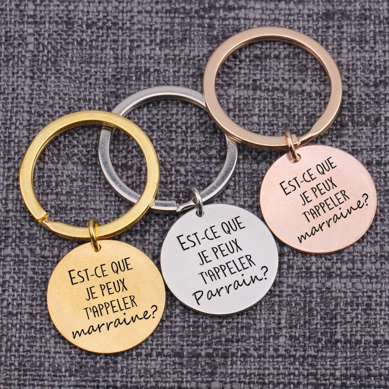 Fashion French Keychain Father's Day Mother's Day Gift for Godmother/Godfather:EST-CE QUE JE PEUX T'APPELER marraine / Parrain