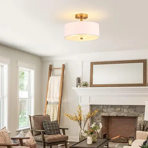 अमेरिकी शैली फैब्रिक लैंपशेड छत प्रकाश सरल सफेद फैब्रिक गोलाकार पोर्च लिविंग बेडरूम डाइनिंग रूम झूमर छत 10 best sales छत प्रकाश कवर - №8