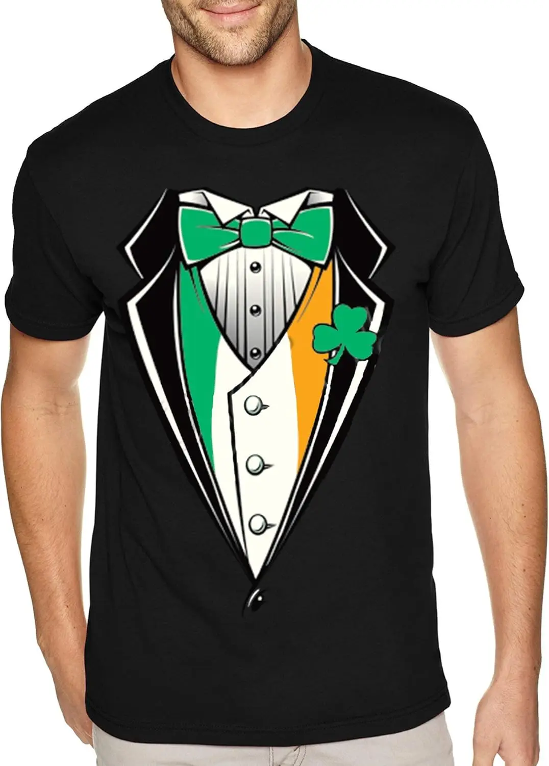 XtraFly Apparel Men's Irish Leprechaun Tuxedo Shamrock St. Patrick's Crewneck Short Sleeve T-Shirt